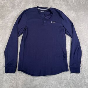 Under Armour Henley Loose Men's Waffle Knit Small Long Sleeve Thermal Shirt Navy
